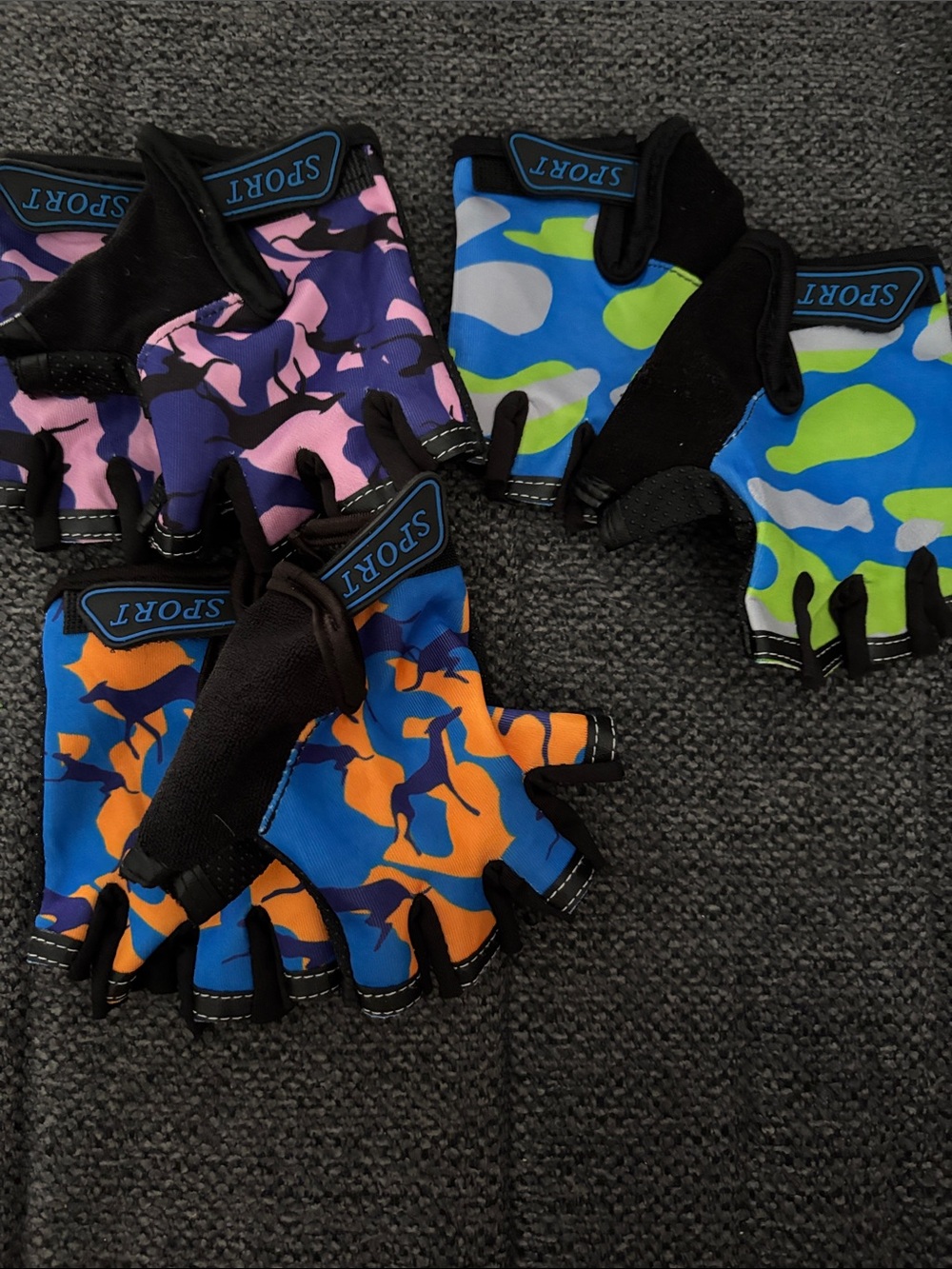 Kids Bike Gloves, Fingerless, 3 Pairs